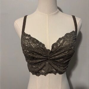 Lace Twist-Front Bralette in Brown